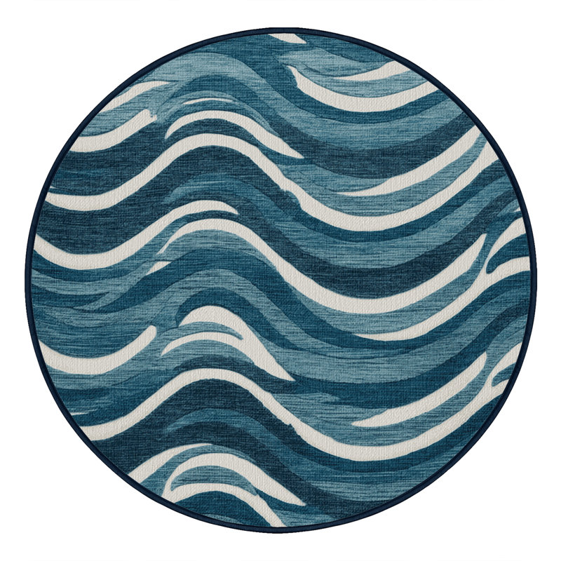  Tapis bord de mer lavable Wave, Rond 7 pi