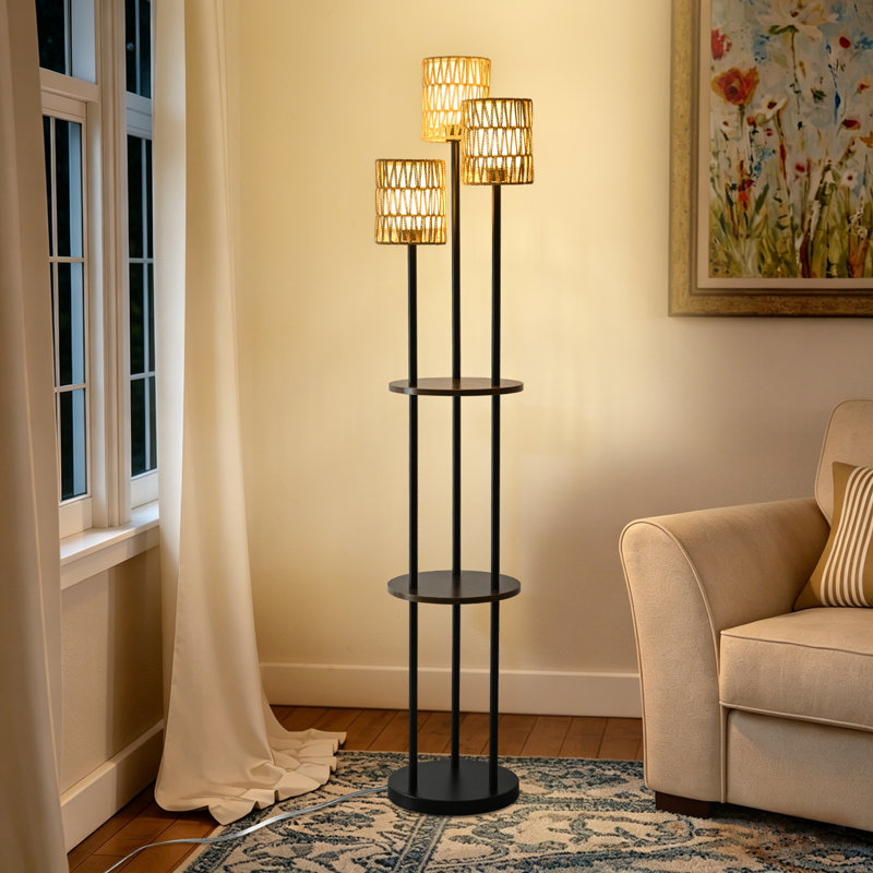 Lampe de table sur pied 65 "avec 3 lumières et double abat-jour 65 po pour salon, chambre à coucher, bureau, bureau