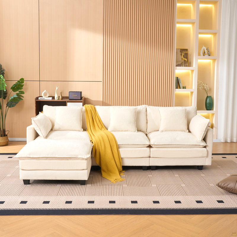 Canapé 3 places avec repose-pieds avec rangement, Beige