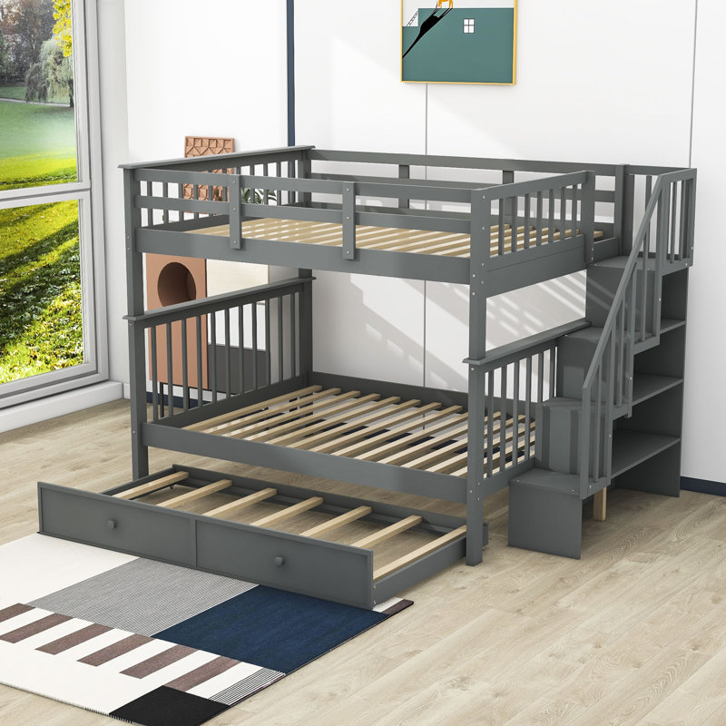 Gular Full over Full Standard Bunk Bed with Trundle by Harriet Bee, Gray