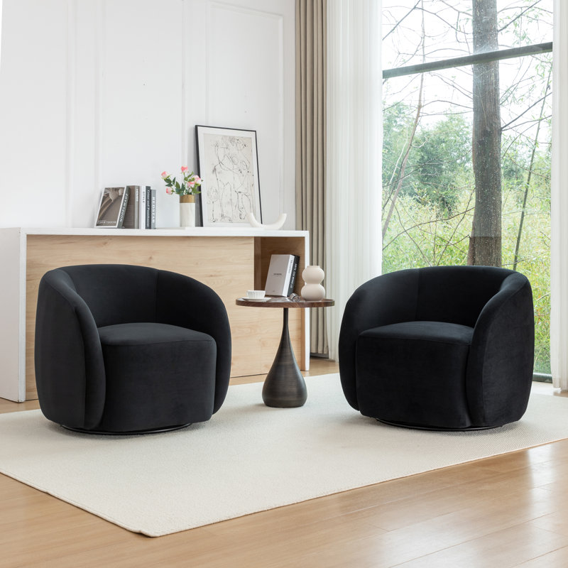 Arrun Velvet Swivel Barrel Chair, Black