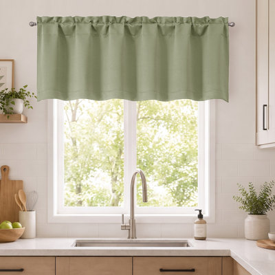 Sage Green Valance for Window, Blackout Small Kitchen Curtain for Bedroom/Living Room, Rod Pocket Privacy Short Window Treatment Valance RV Bunk Panels, 60"Wx18"L
