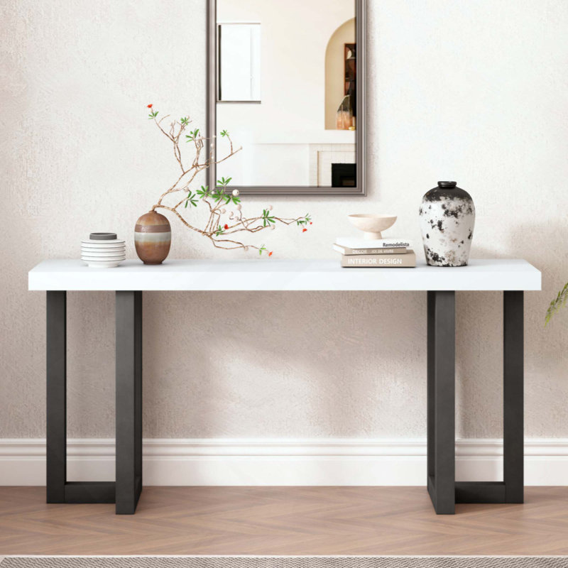 Console de conception géométrique avec pieds en pin massif, convient au vestibule, au couloir, au salon, à la chambre à coucher