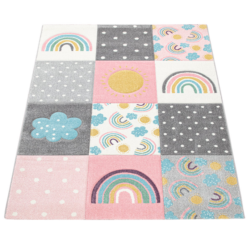 Rectangle Checkered Polypropylene Rug, Rectangle 5'3" x 7'7"