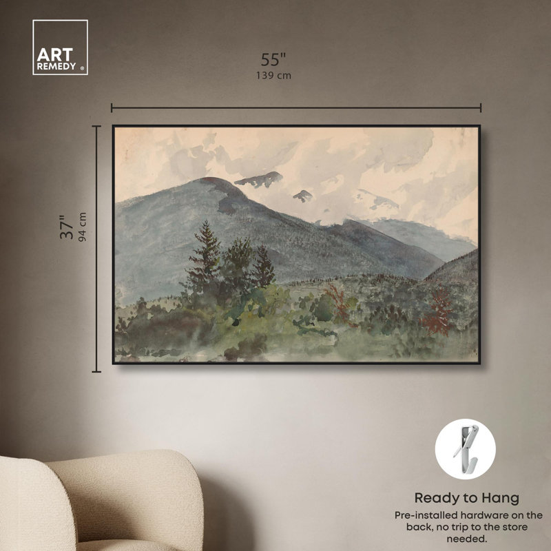 Art de paysage classique sur toile White Mountains par Art Remedy, Cadre noir, H 25 po x l 37 po