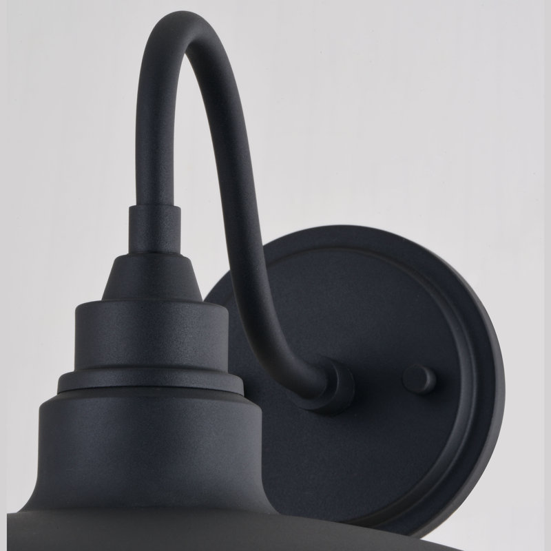 8.5 in. H 1-Light Textured Black and Glossy White Farmhouse Outdoor Wall Sconce, Durable Metal Shade, Integrated LED, Dark Sky Compliant, Exterior Porch Patio Front Door or Garage