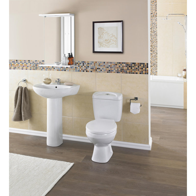Belfry Bathroom Elson 190mm White Vitreous China U-Shaped Full Pedestal Basin Bathroom Sink with Overflow