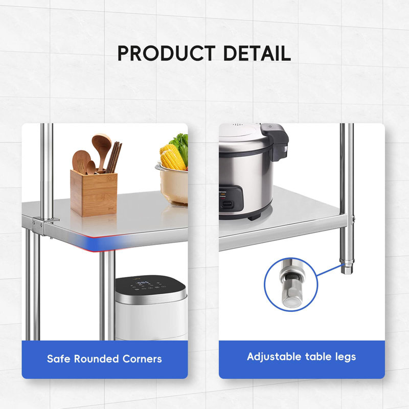 Heavy Duty Stainless Steel Prep Table with Adjustable Overshelf