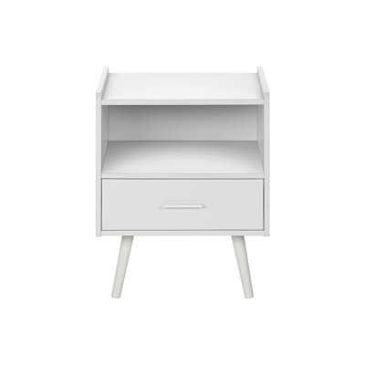 Jexa Nightstand Side End Table With Open Cubby & Drawer, White 19 Inch