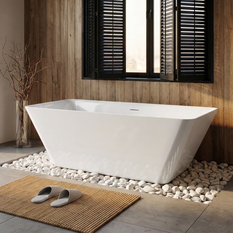 100% Acrylic Freestanding Bathtub, Soaking Tub with Heat Retention, Ergonomic BathTub for Bathroom