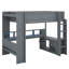 Lit mezzanine double pour jouer, comprenant un bureau, plusieurs tablettes de rangement et une station de charge