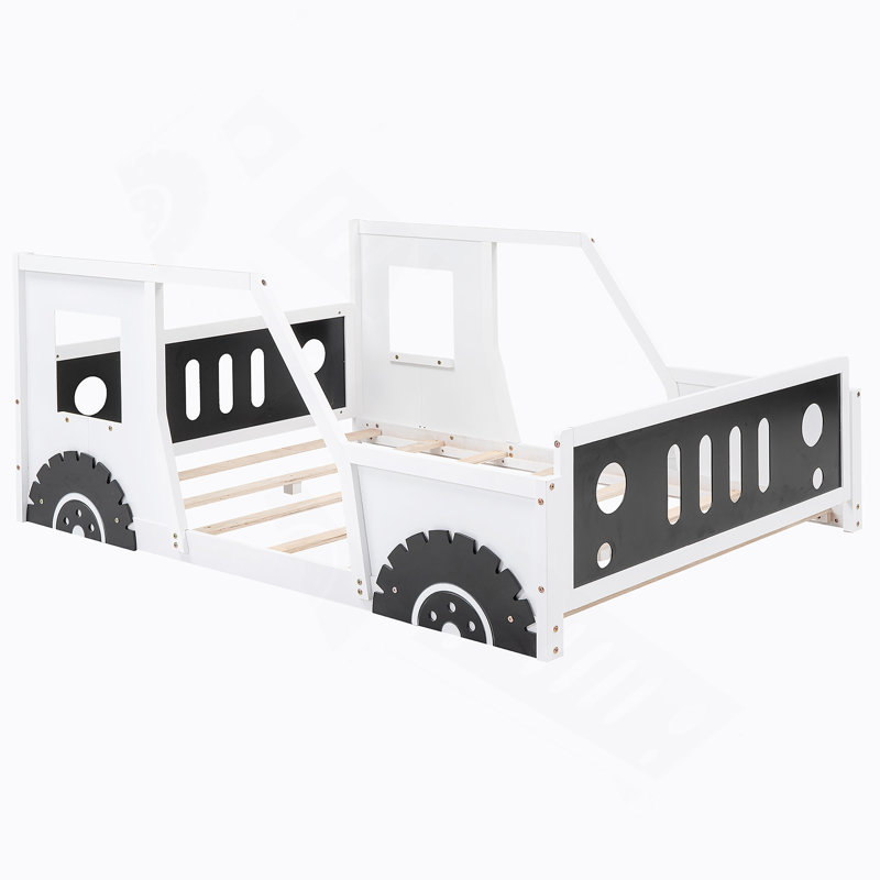 Lit plateforme classique avec roulettes en forme de voiture, Blanc