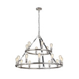 Lustre géométrique à niveaux à 18 lumières avec détails en cuir Bolger