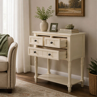 Console étroite avec 3 tiroirs de rangement et une étagère inférieure, design mince pour l'entrée, le couloir et le salon.