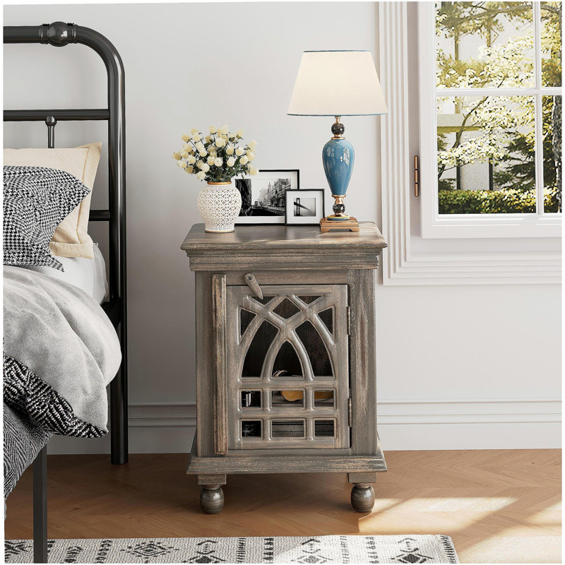 Table de chevet rétro en bois gris