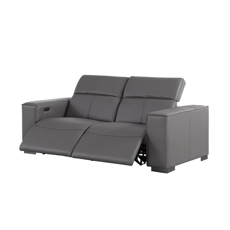 Causeuse inclinable électrique en cuir véritable luxueux avec appui-tête électrique, Dark Grey