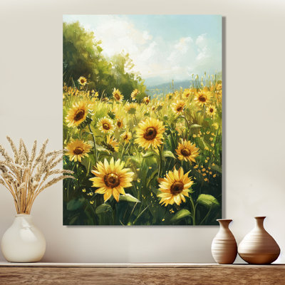 «Dunsmore Yellow Summer Sunflower Meadows - Sunflowers», reproduction sur toile encadrée