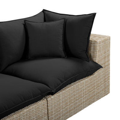 Cali Black Fabric & Natural Wicker Modular Outdoor Sofa
