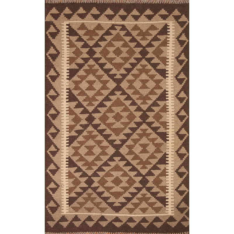 Tapis géométrique réversible en laine Kilim 3 x 5