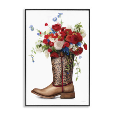 Patriotic Roses in Cowgirl Boot Giclee Art, design by Kamdon Kreations