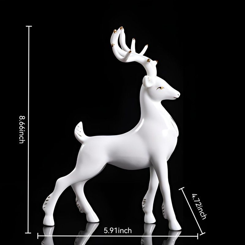 Délicat décor de cerf en céramique - œuvre d'art émaillée blanche intemporelle