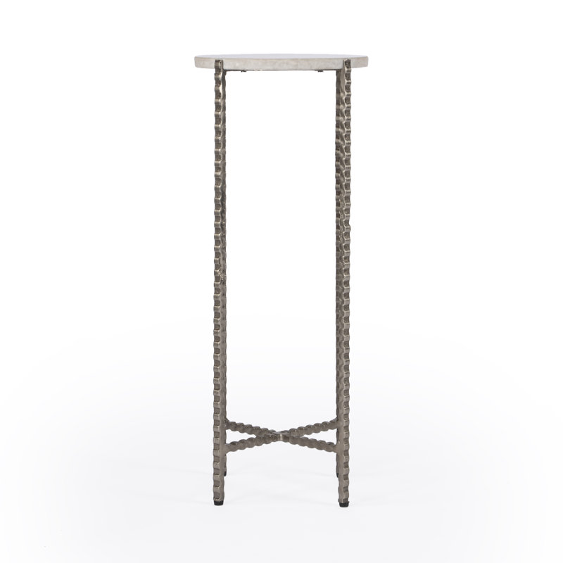 Nigella Granite Cross Legs Side Table, White Marble/Gray