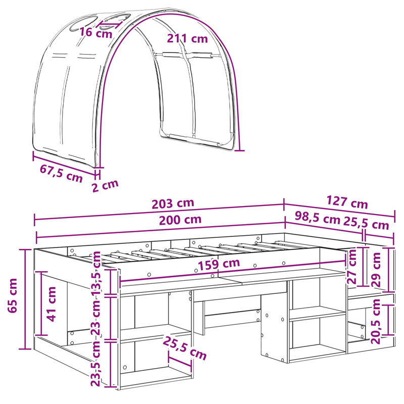 100 X 200cm High Sleepers, White/Black