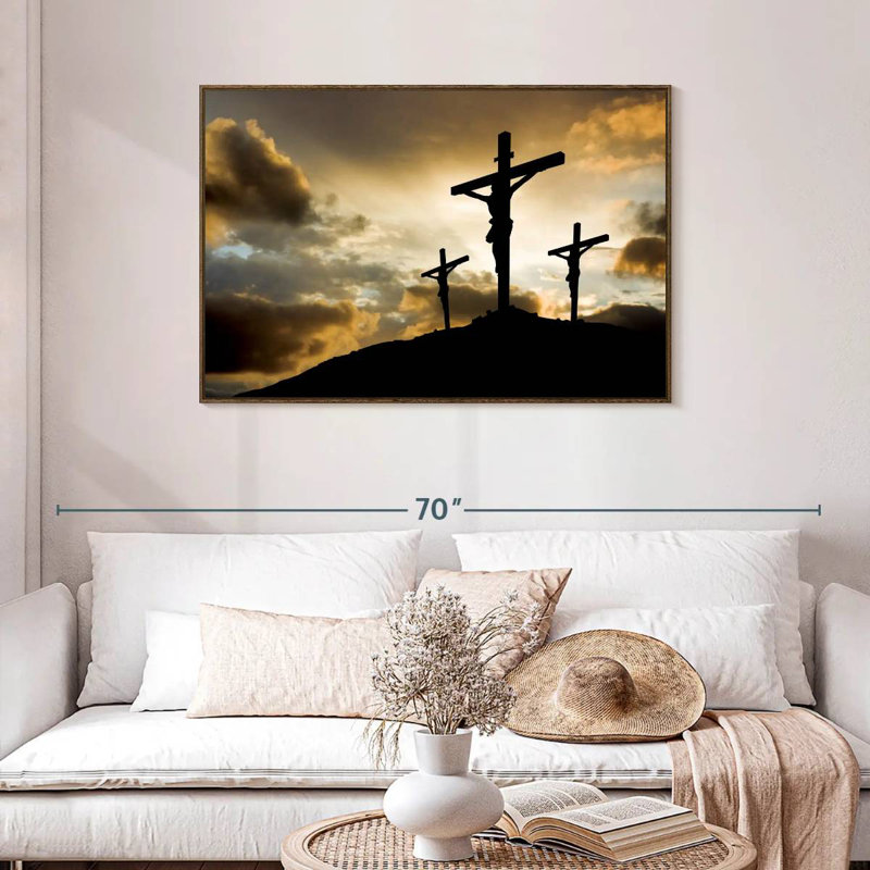 Croix au calvaire, 43 po x 29 po, Cadre flottant noyer