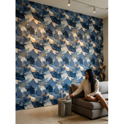 Navy Blue Wallpaper Abstract Kintsugi Gold Pattern