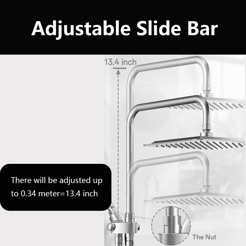 10 Inch Square Rainfall Shower Head With Handheld Spray, Brushed Nickel