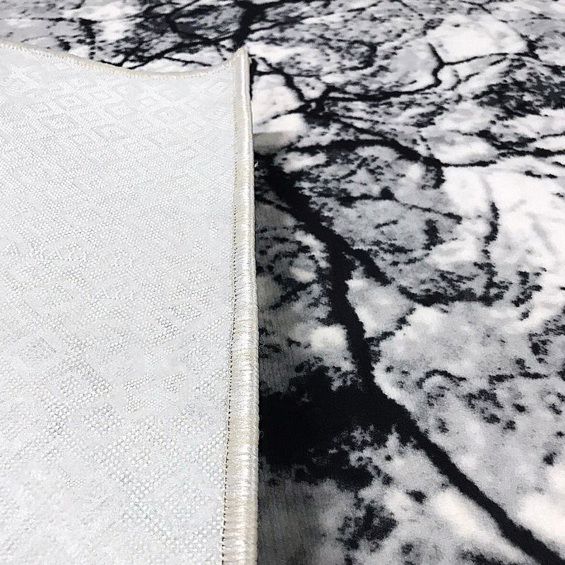 Tapis abstrait en jute tissé à la machine en noir / blanc, Rectangle 2 pi 7 po x 4 pi 11 po