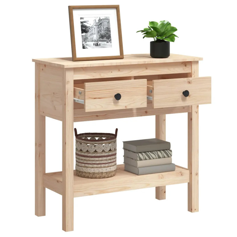 Console vidaXL avec rangement en bois de pin massif, Brun, H 29,5 po x l 39,4 po x P 13,8 po