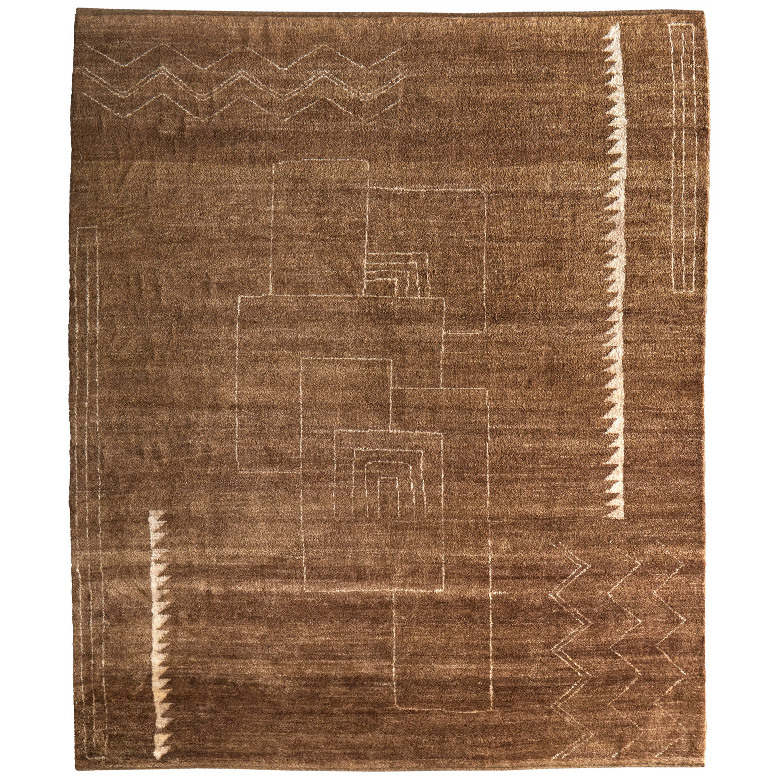 Monaco Brown Hand-Knotted Abstract Rug, Rectangle 2' x 3'