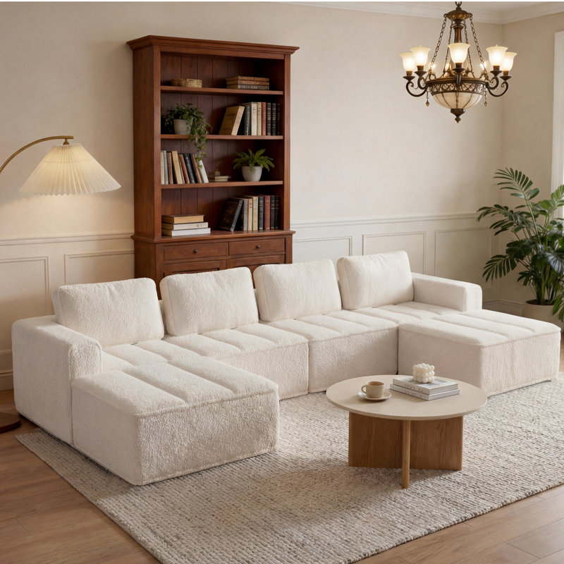 Canapé modulaire convertible de 110 po avec repose-pieds mobile, canapé en nuage moelleux en L, U-Shaped, Grey