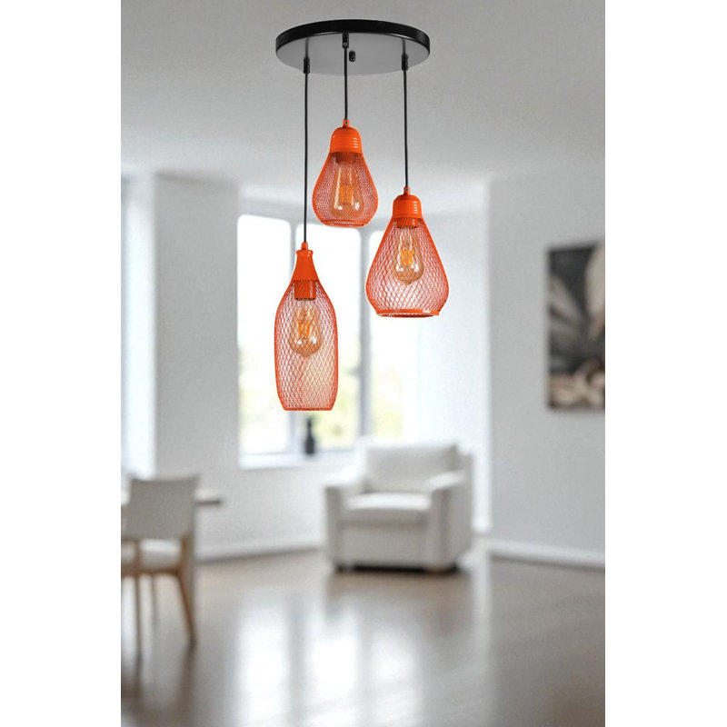 Elegant Metal Chandelier, Adjustable Height, Orange & Black Finish | Dimensions: Ø4.3 x 11.8 inches (Cap), Ø5.9 x 9.1 inches (Cap), Ø4.7 x 11.8 inches (Cap) | 3 x E27 Socket (Max 40W) | Perfect for Dining Room & Living Spaces, Stylish Lighting Design