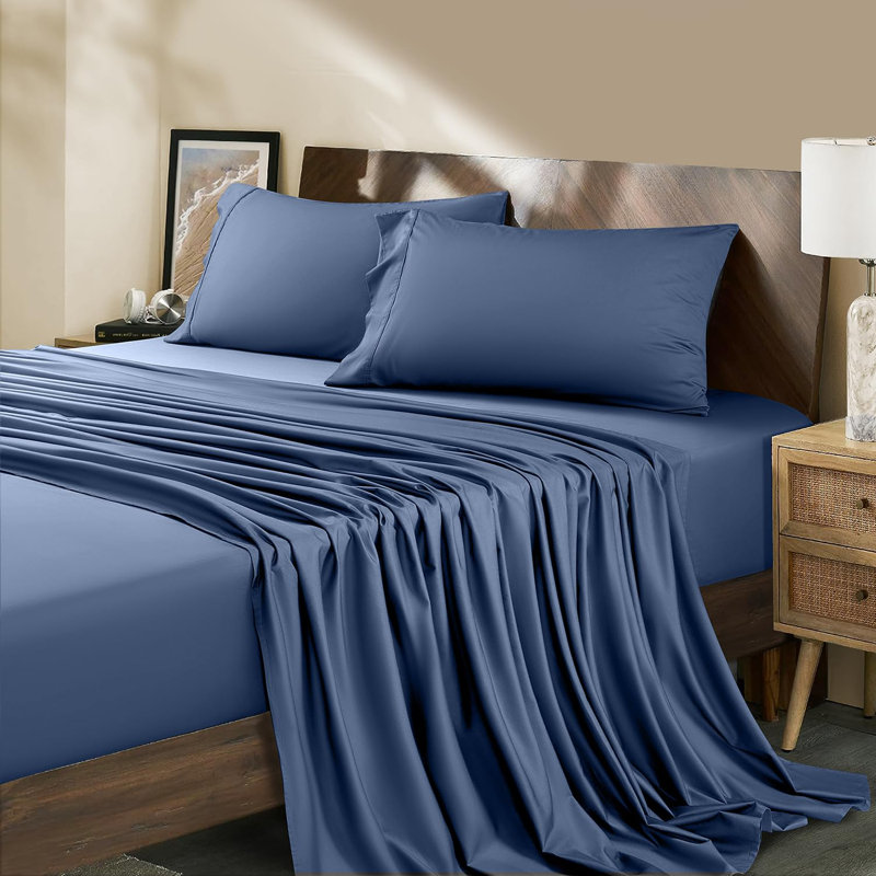 1000 Thread Count Egyptian-Quality Cotton Sheet Sets, Navy Blue, Queen Sheet Set with 2 Pillowcases