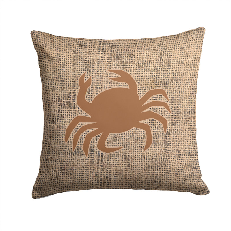 Coussin intérieur/extérieur en toile jute de la crabe côtière, H 14 po x l 14 po x P 4 po, Brun