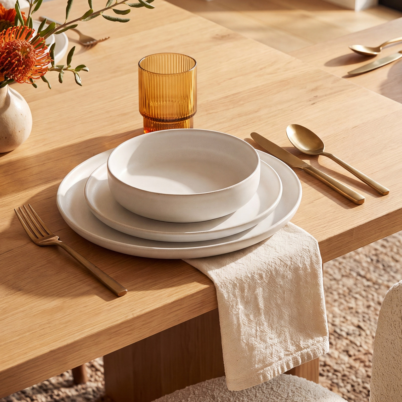 Macchio Stoneware Dinnerware Set, White