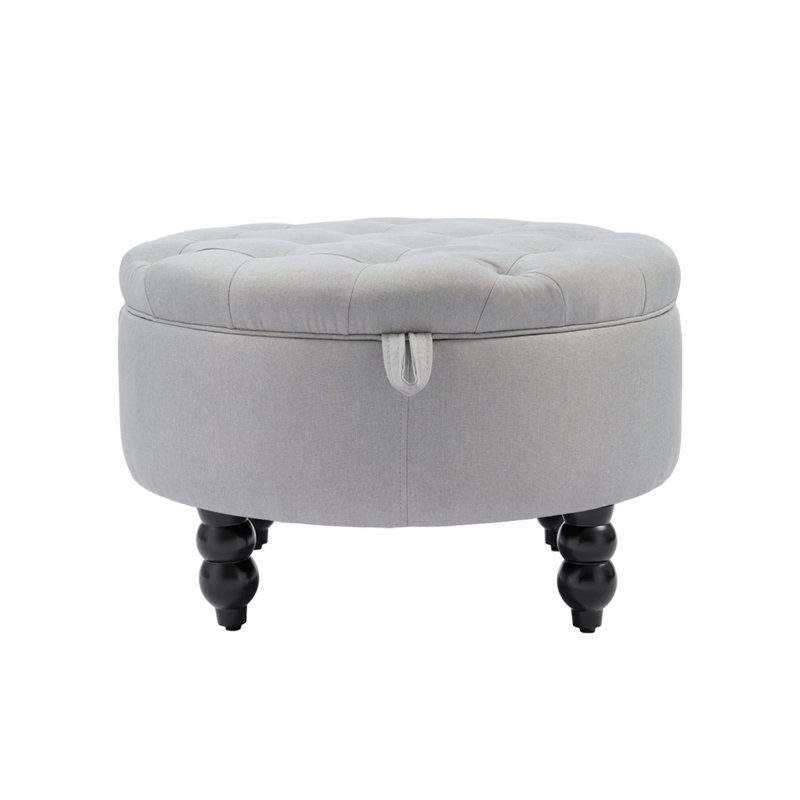 30''  Wide Upholstered Tufted Round Storage Ottoman for Living Room, Gray