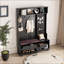 Arbre d'entrée avec portemanteau, banc en lin amovible, rangement et amp; Panneau perforé bricolage | Noir | Panneau de fibres à densité moyenne + fer-310625340