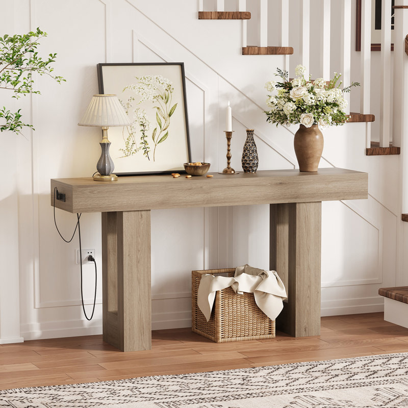 160cm Solid Wood Console Table, Grey, Grey