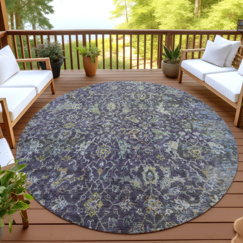 Machine Washable Indoor/Outdoor Chantille ACN2359 Traditional Rug, Round 8'