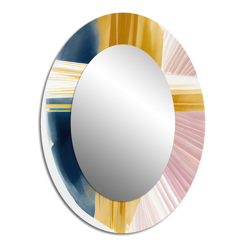 Wide Golden Brush Stroke II - Modern Oval Wall Mirror, 40" x 30"