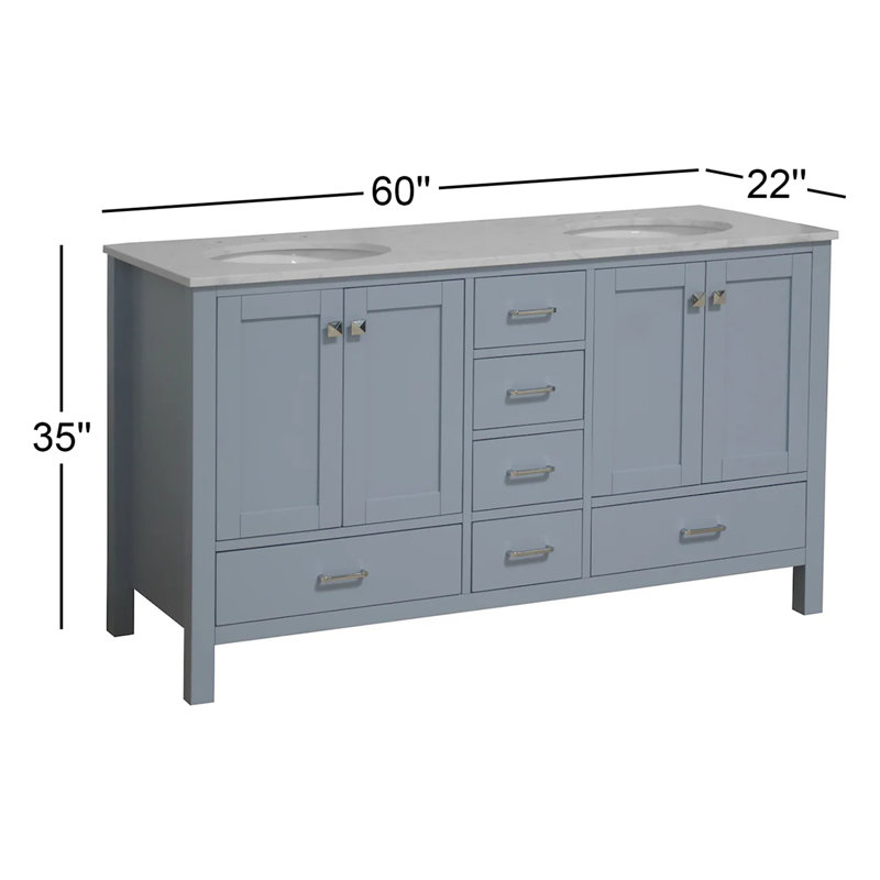 Claudett 60'' Double Bathroom Vanity with Top, Engineered Carrara, Powder Blue