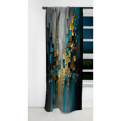 Abstract Geometric Black And Green III - Abstract Geometric Blackout Curtain - 1 Panels
