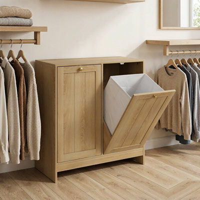 Panier à linge incliné amovible, panier à linge dissimulé, meuble de rangement pour panier à linge de salle de bain, organisateur de maison autoportant, chêne, MDF