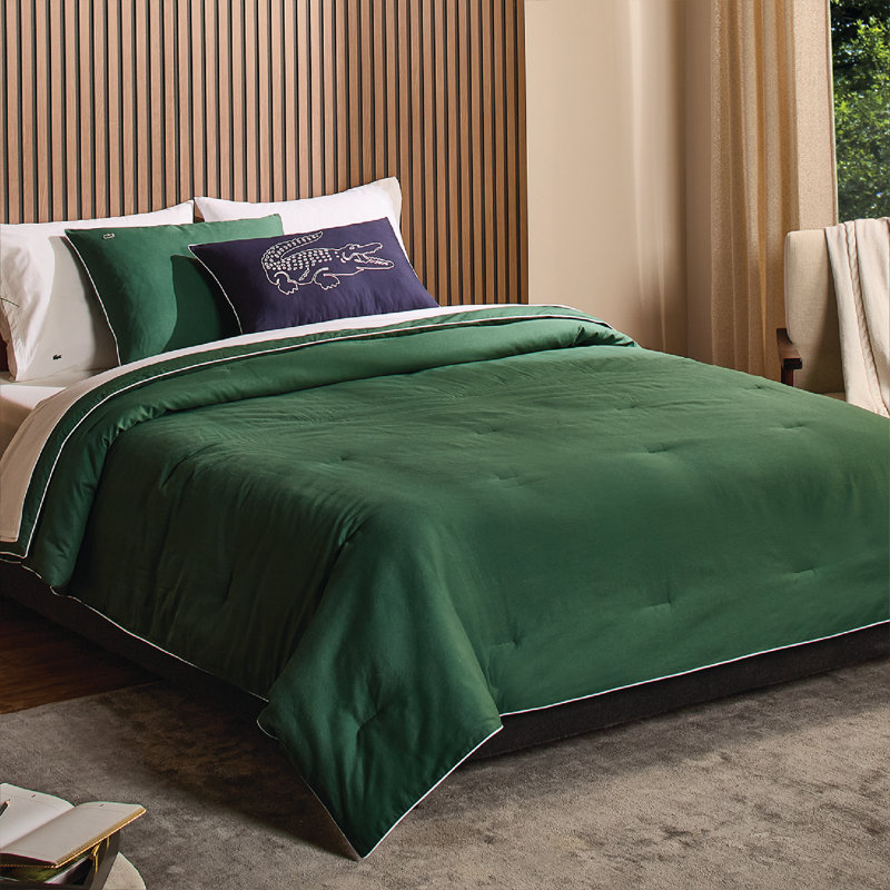 Ensemble d'édredon en coton 2 pièces Lacie, Édredon simple et 1 taie décorative, Cravate verte