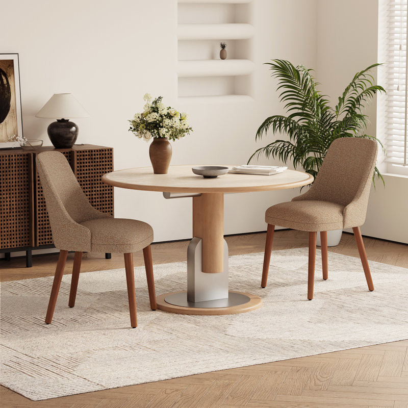 Chaise de salle à manger à haut dossier avec dossier ergonomique courbé, siège rembourré et pieds en bois massif, Chameau