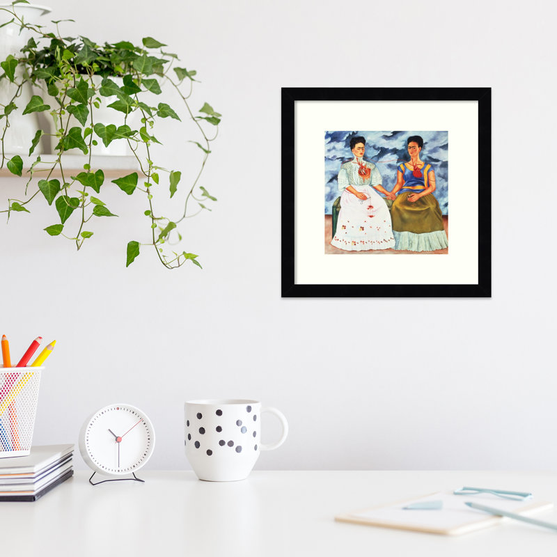 Les deux Fridis par Frida Kahlo - impression d'un seul cadre, L 13 po x H 13 po, Noir