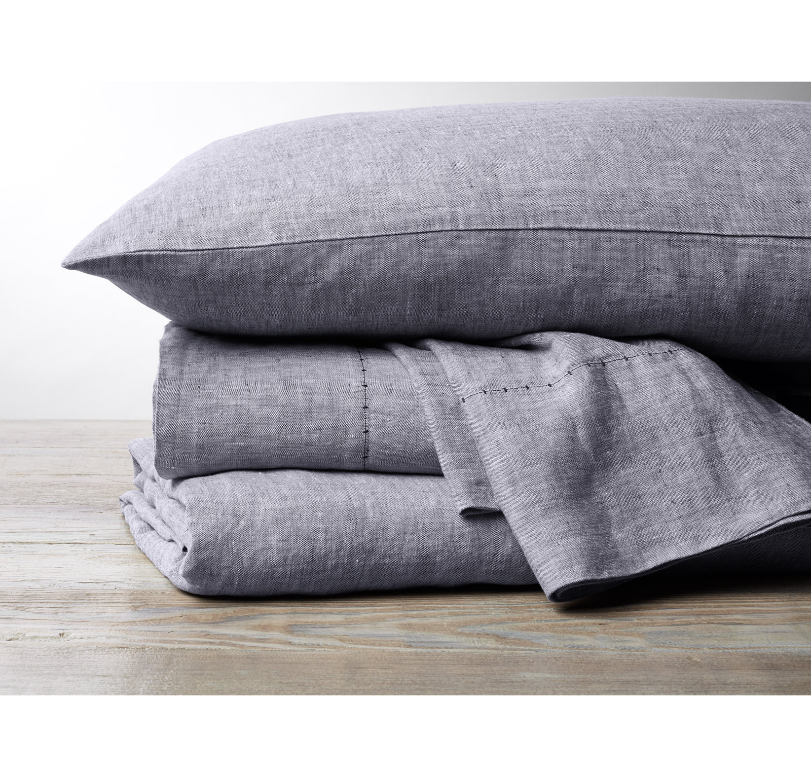 Organic Relaxed Belgian Flax Linen Standard Pillowcase - Set of 2, Standard/Queen Pillowcase, Fog Chambray Indigo Stripe